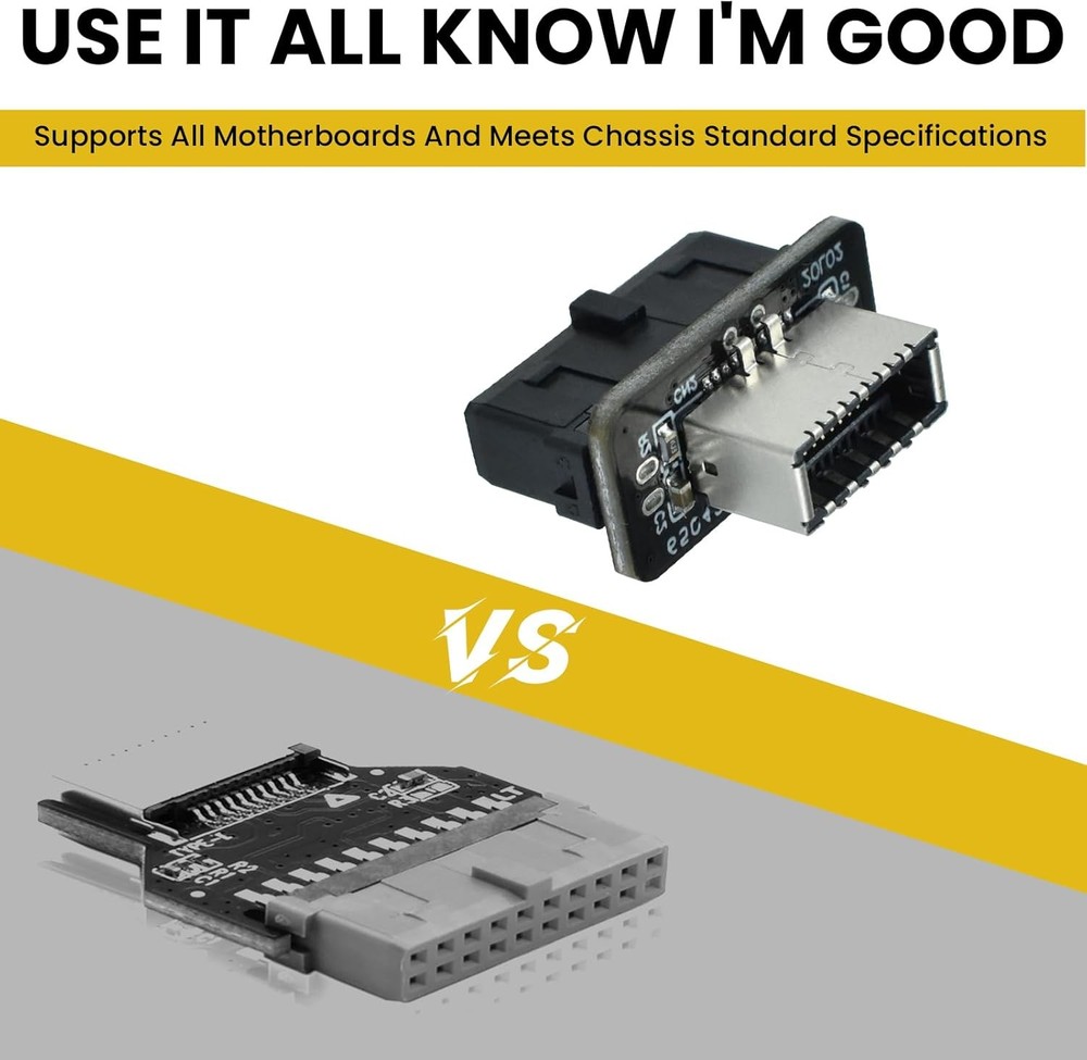 USB 3.2 Gen 1 to 2 Header Adapter, Internal Vertical Black