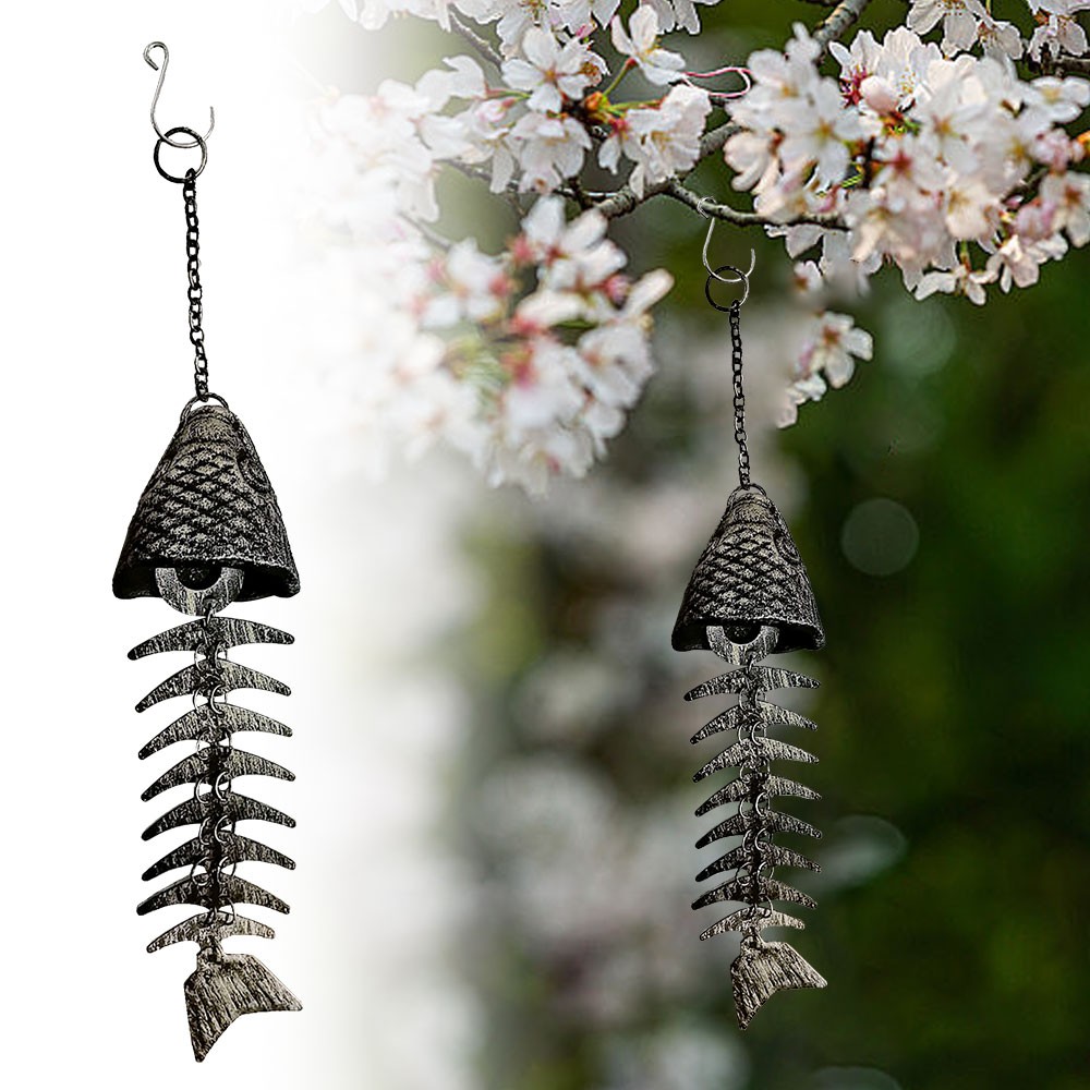Solid Metal Bone Fishbone Fishing Wind Chimes Bell Hanging Decor DIY CW