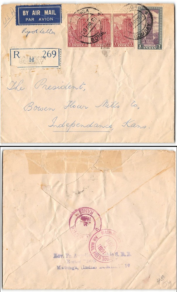 Matunga to Independence KS, registered, 1951