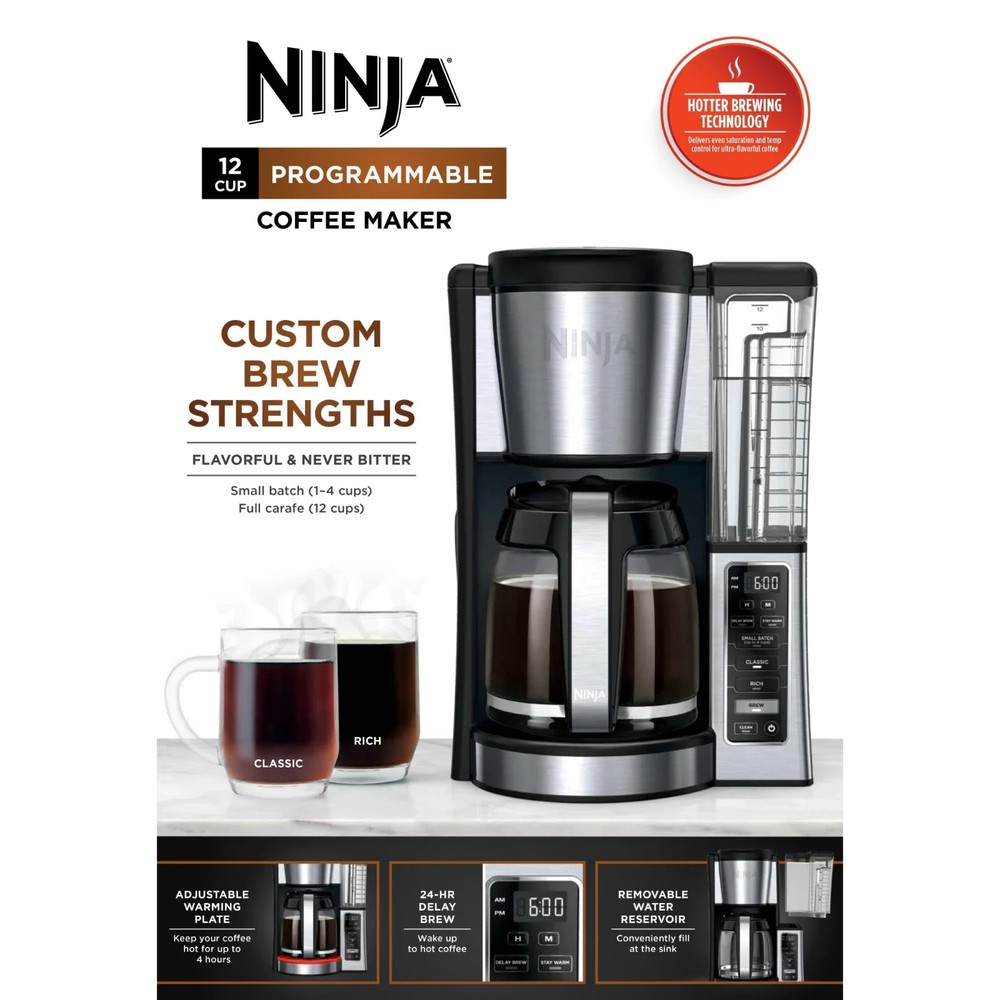 Ninja 12-Cup Programmable Coffee Brewer, 2 Brew Styles, Adjustable Warm Plate