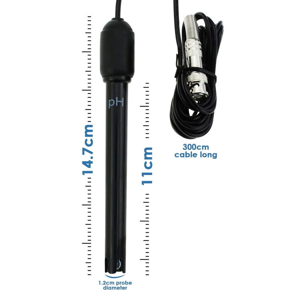 0-14 pH Electrode Probe, pH Meter with Replacement BNC Connector and 300cm Ca...