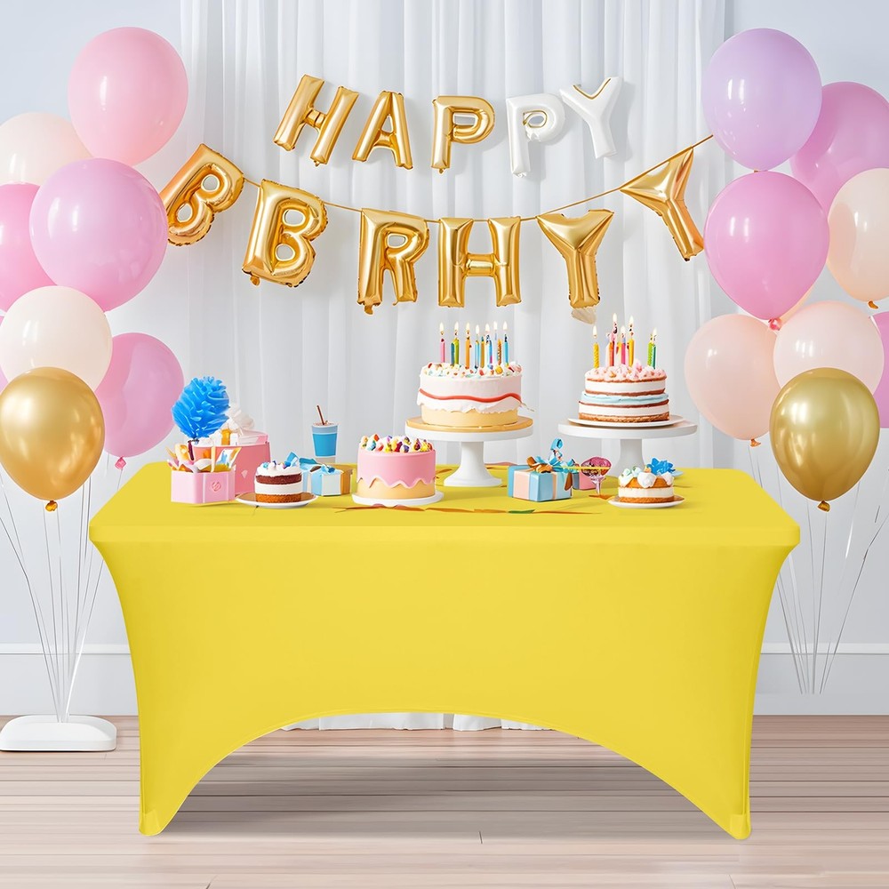 2 Pack 6 Feet Yellow Spandex Tablecloth for Rectangular Tables Fitted & Stret...