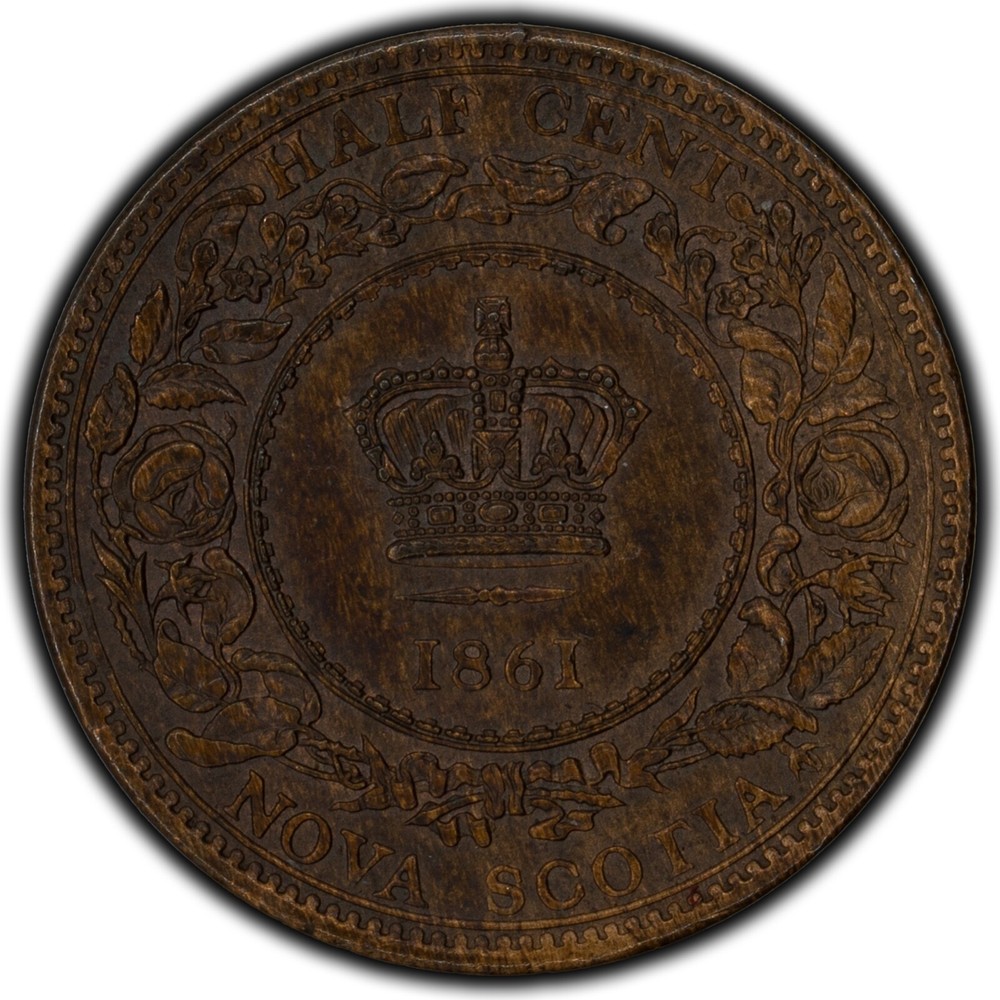 Nova Scotia 1861 1/2 Cent Coin - Almost Uncirculated