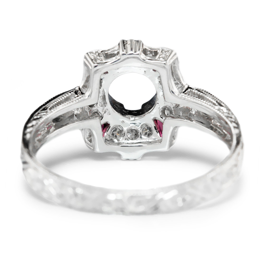Ruby Semi Mount Ring Setting with Diamonds 18K White Gold .25ctw Fits 5MM