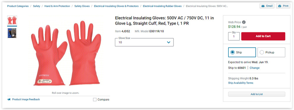 Honeywell Electrical Insulating Gloves E0011R/10