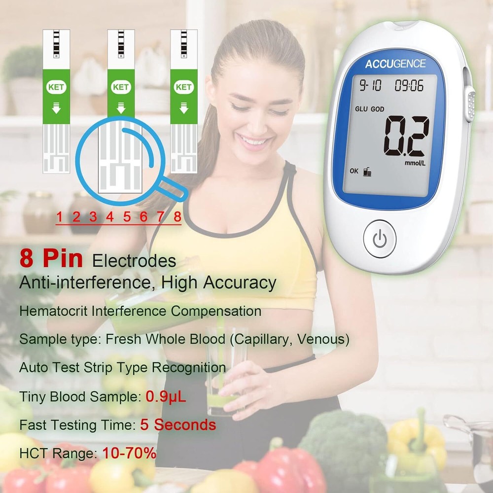 3-in-1 Home Blood Ketone Testing Kit - Self-Testing Meter, 5-Second Results