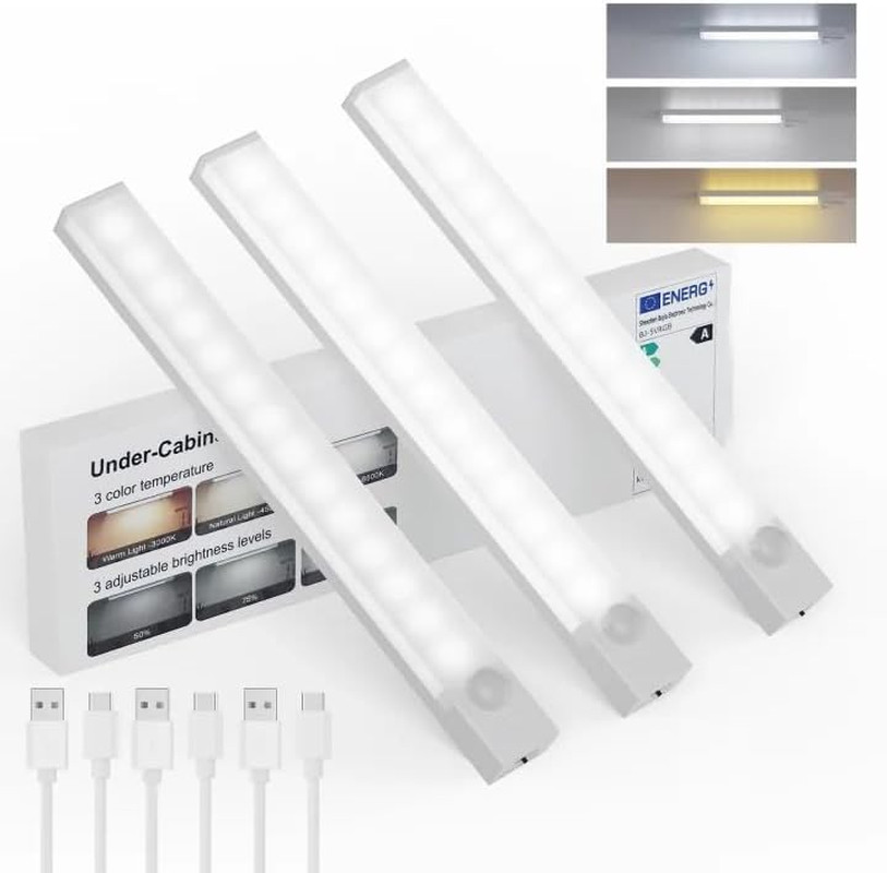 Smart Magnetic Under Cabinet Lighting with Rechargeable Motion Sensor – 3 Pack