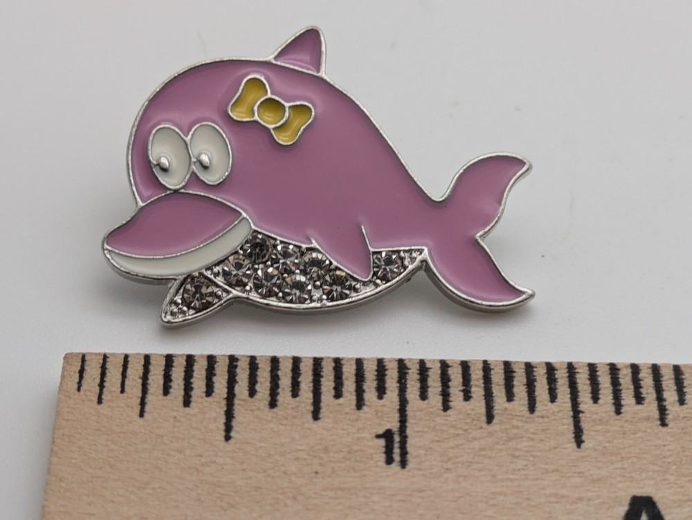Cute Pink Dolphin with Yellow Bow Lapel Pin