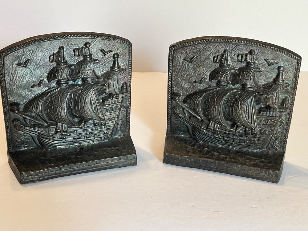 Vintage Sailing Boat Ship Bookends Spanish Nautical