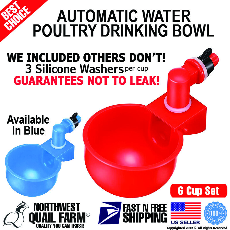 6PCS Automatic Water Cups Poultry Drinker Waterer Chicken Duck Quail Drinking