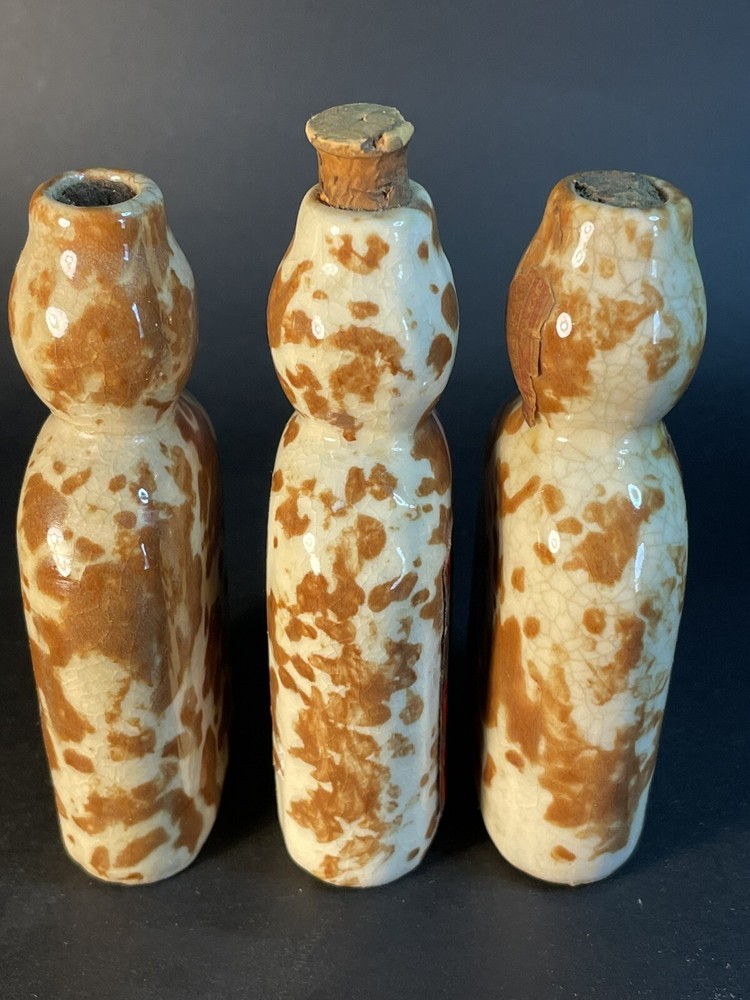 Mohawk Rock & Rye Stoneware Bottles, orig label On One -empty - Crazing