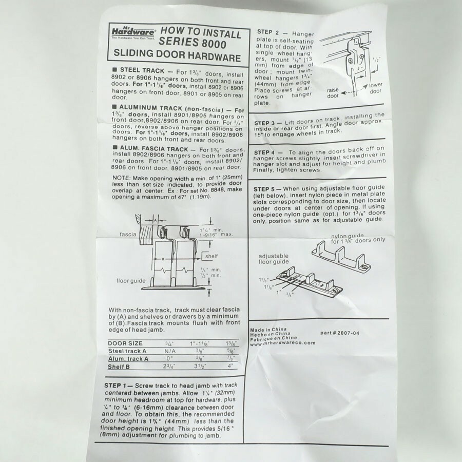 Mr. Hardware Series 8000 Sliding Door Hardware Part # 2007-04