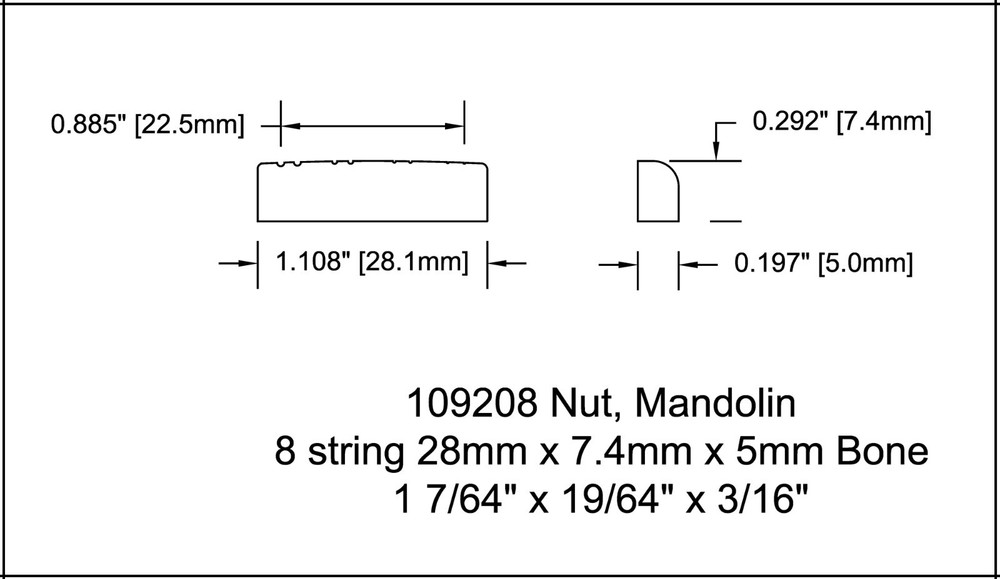 Nut Mandolin Bone 28.1mm Low 1 7/64 RH