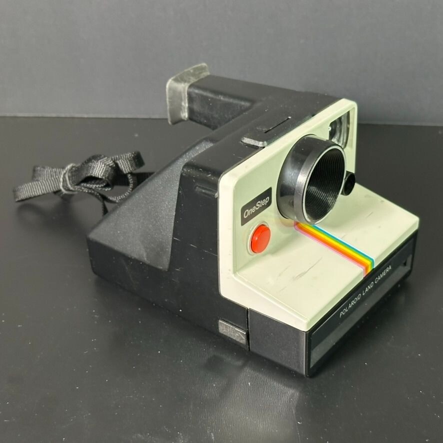Vintage POLAROID One Step RAINBOW Stripe Land Camera w Flash n Case UNTESTED