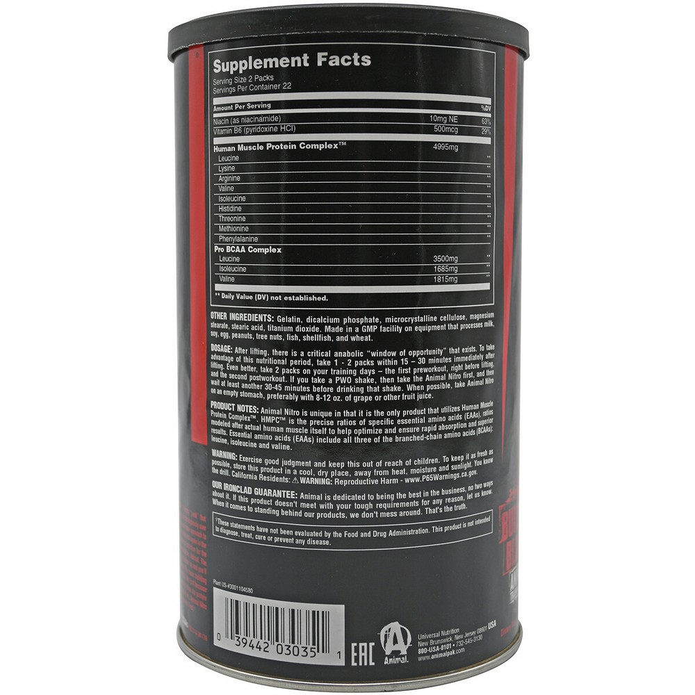 Universal Nutrition Animal Nitro - 44 pack - Anabolic EAA Stack Muscle Builder