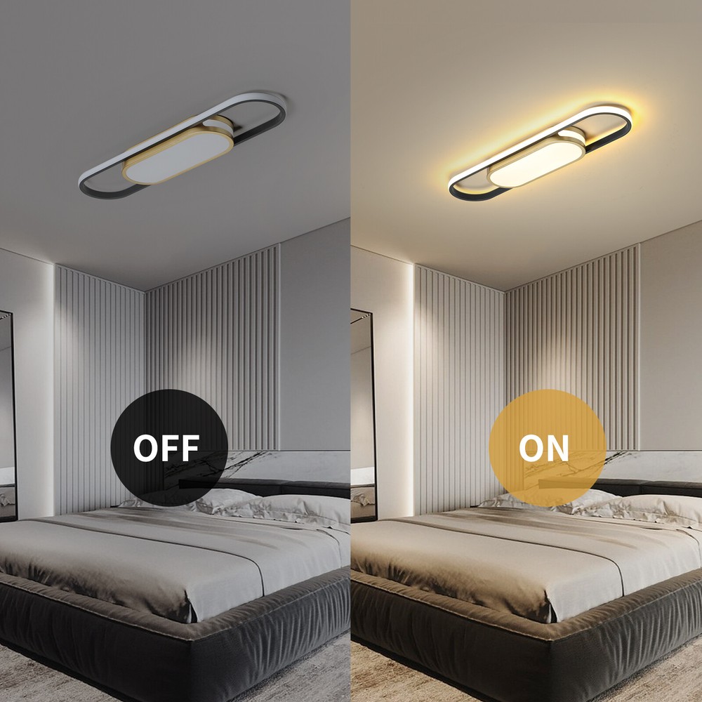 Modern Linear LED Flush Mount Ceiling Light Fixture Dimmable Ceiling Lamp+Remote