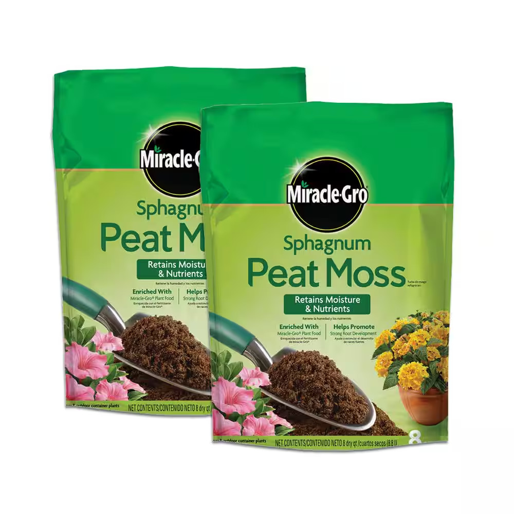 Sphagnum Peat Moss, 8 qt., For Containers and In-Ground Soil (2-Pack)