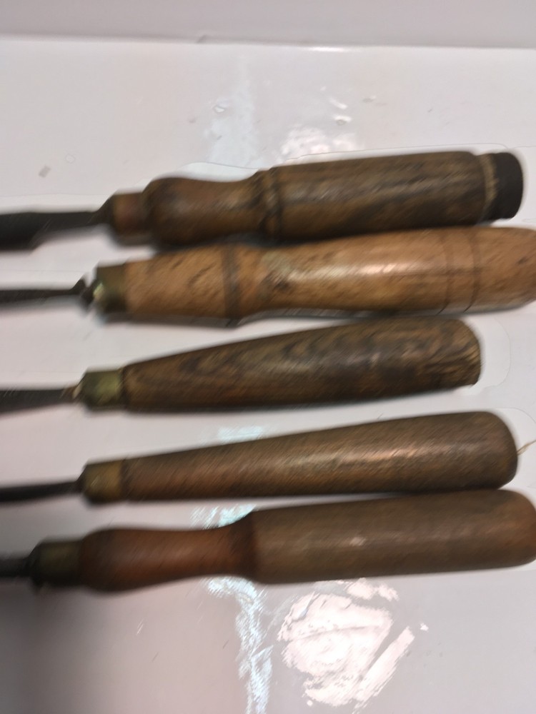 5 LOT ANTIQUE ASSORTED Wood GOUGES Chisels