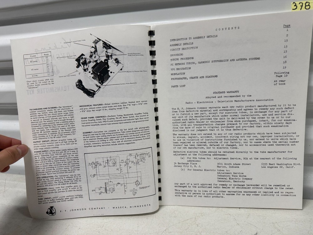 Vintage Johnson Electric Equipment Viking Pacemaker Transmitter Manual