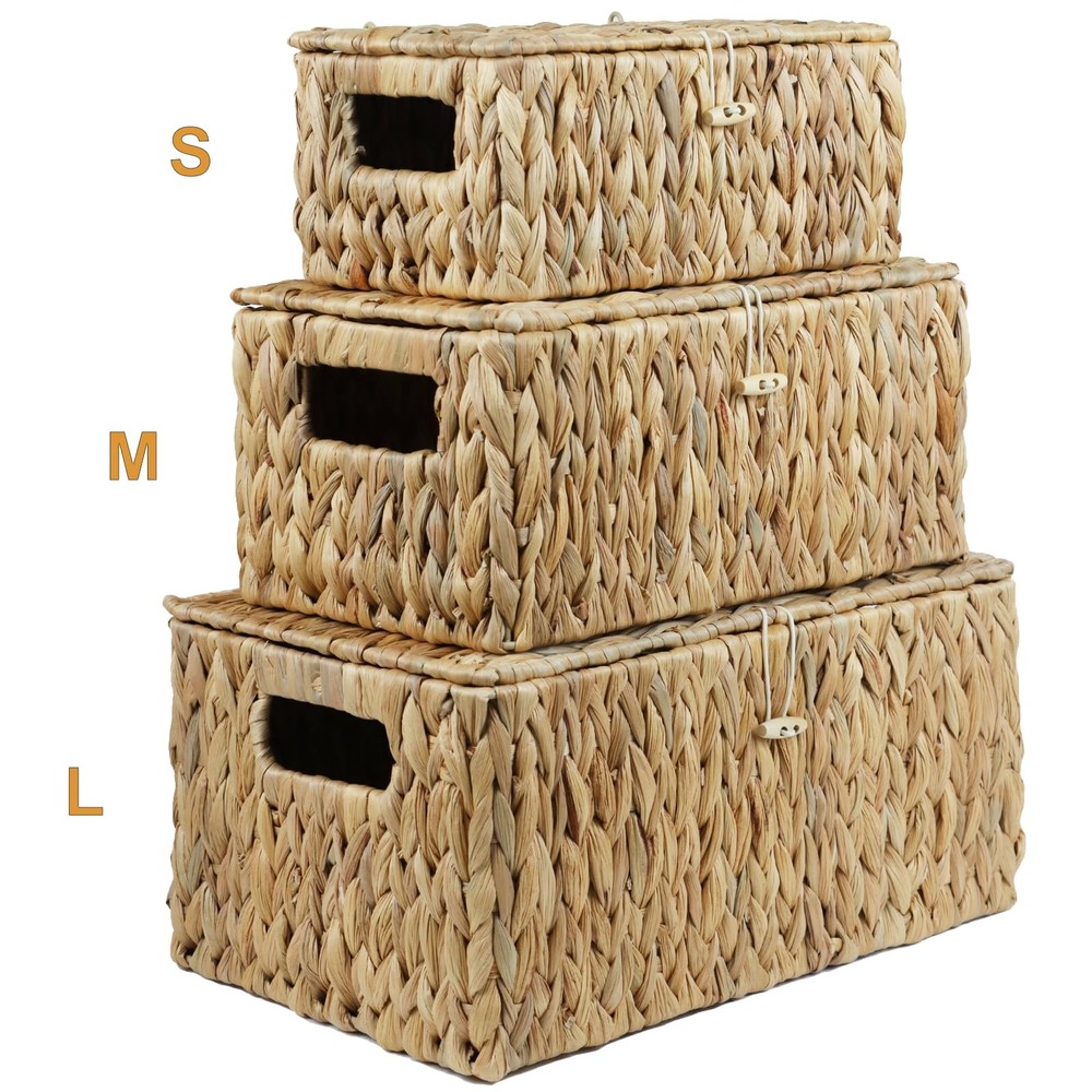 Large Wicker Basket with Lid, Rectangular Water Hyacinth Storage Baskets for ...