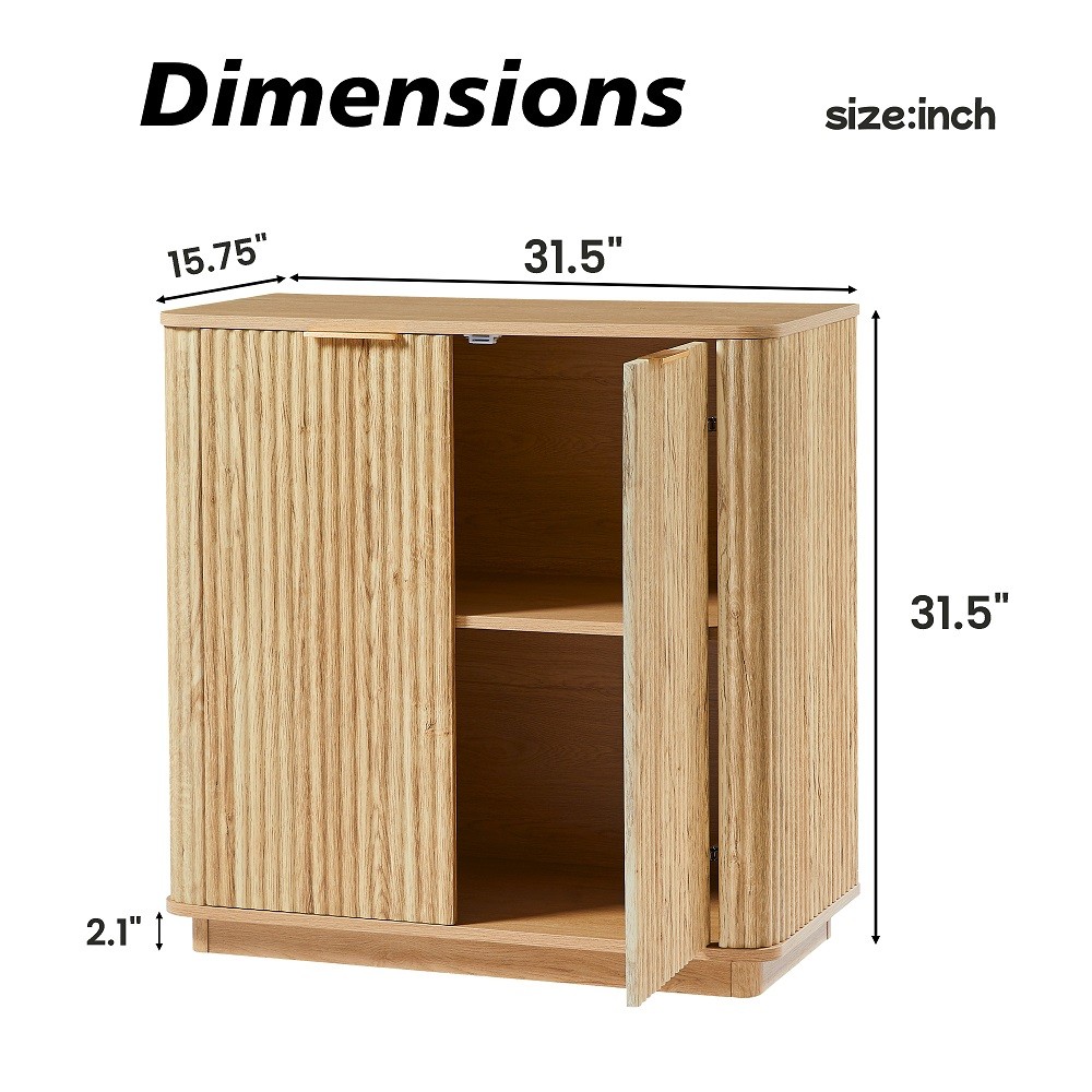 31.5'' Buffet Cabinet Sideboard with Storage Curved Wave Design Oak