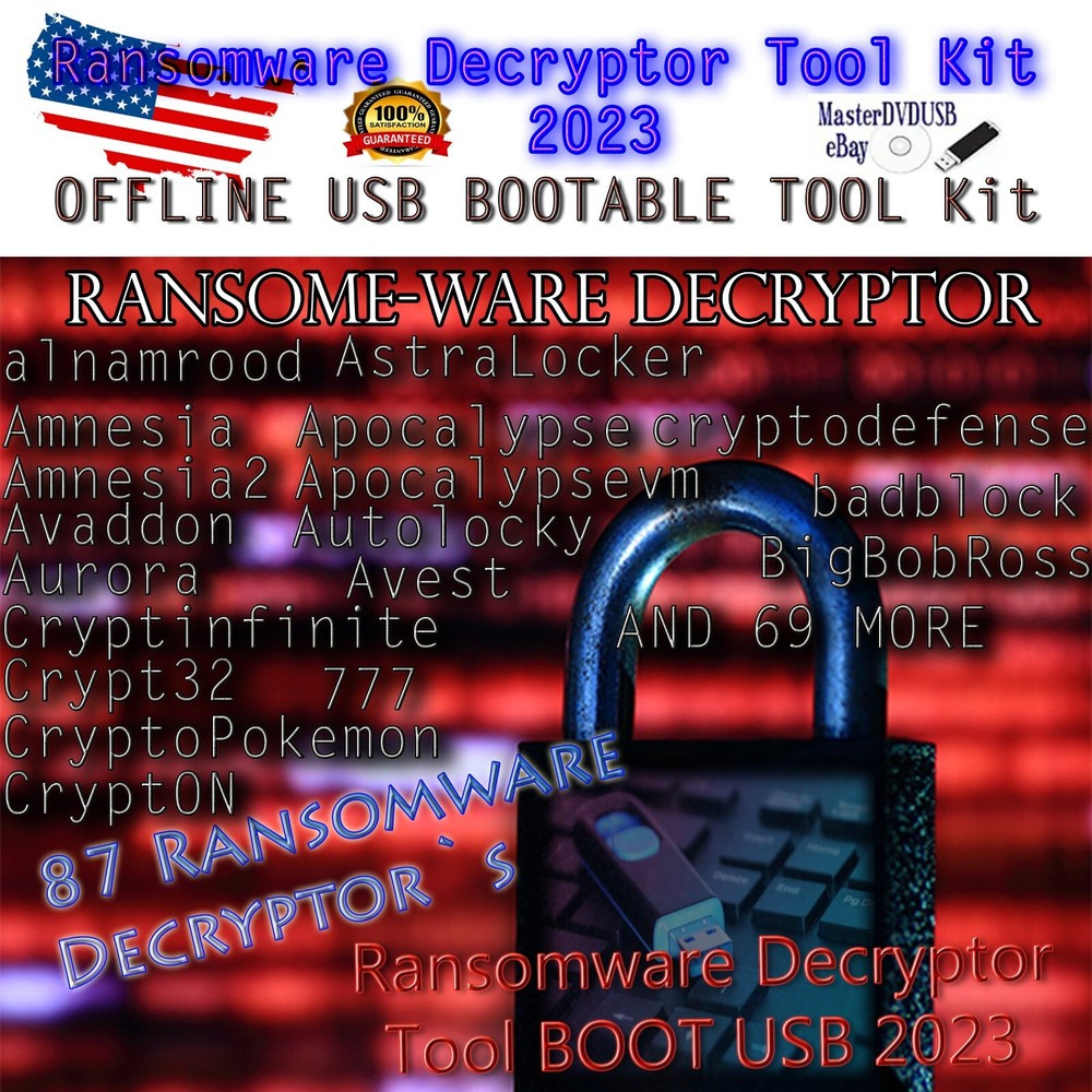 Ransomeware Decyptor Bootable USB ToolKit Decrypt 87 Types of Ransomeware Fast!!