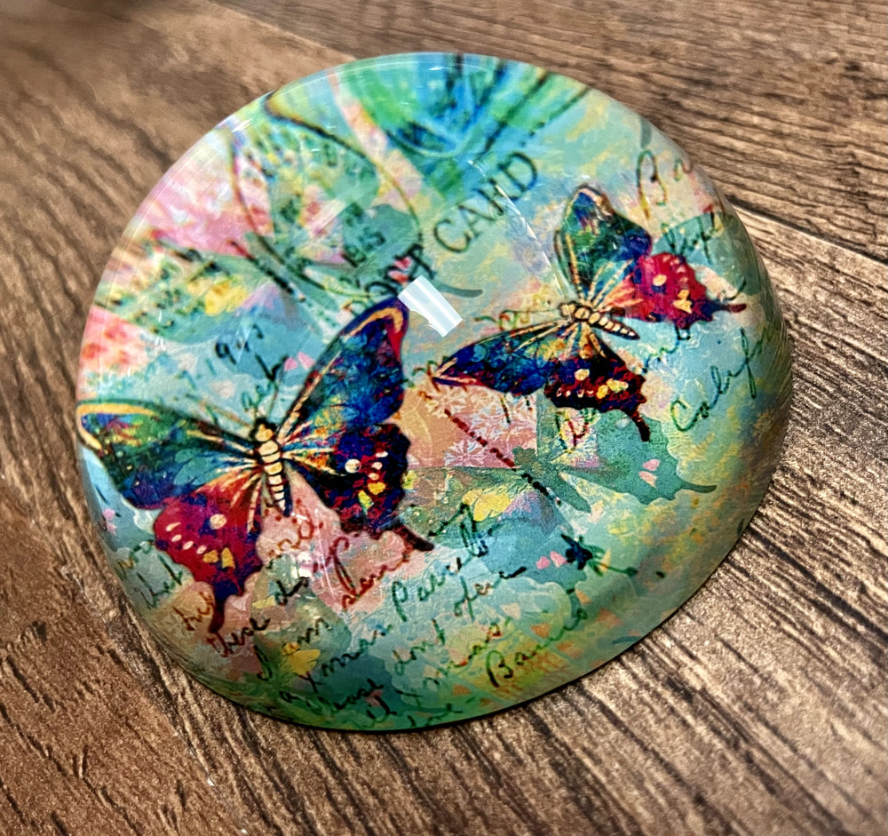 Butterfly Glass Domed Paperweight 3" Diameter