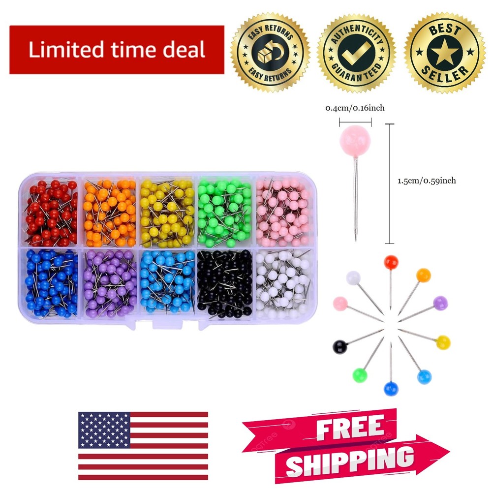 600 Multi-Color Map Tacks in Reconfigurable Container - Organized & Bright