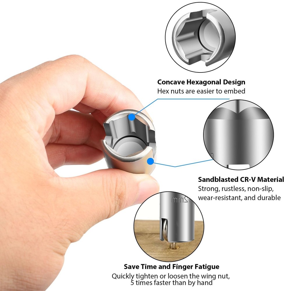 SUNJOYCO 3 PCS Power Wing Nut Driver Bit Set, CR-V Steel Wingnut Socket Bits,...