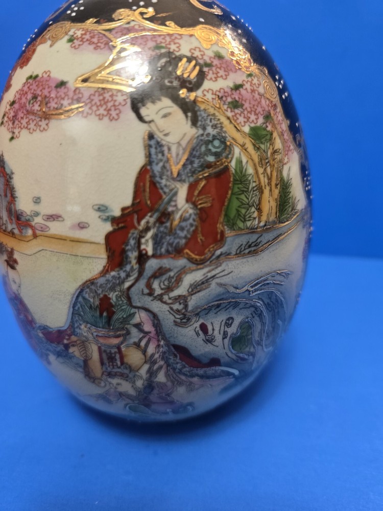 Hand Painted Oriental Porcelain Large Egg