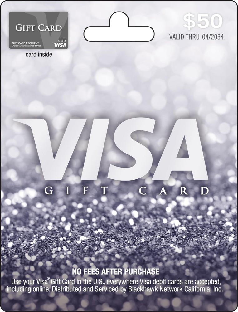Visa Physical Gift Card $50 (plus $4.95 Purchase Fee)