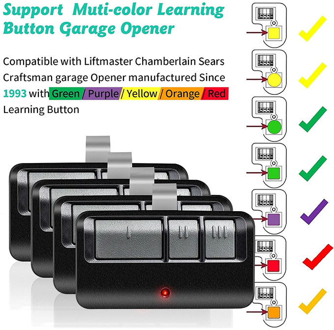 4PCS Remotes for 893MAX Liftmaster Visor 5color learning Button