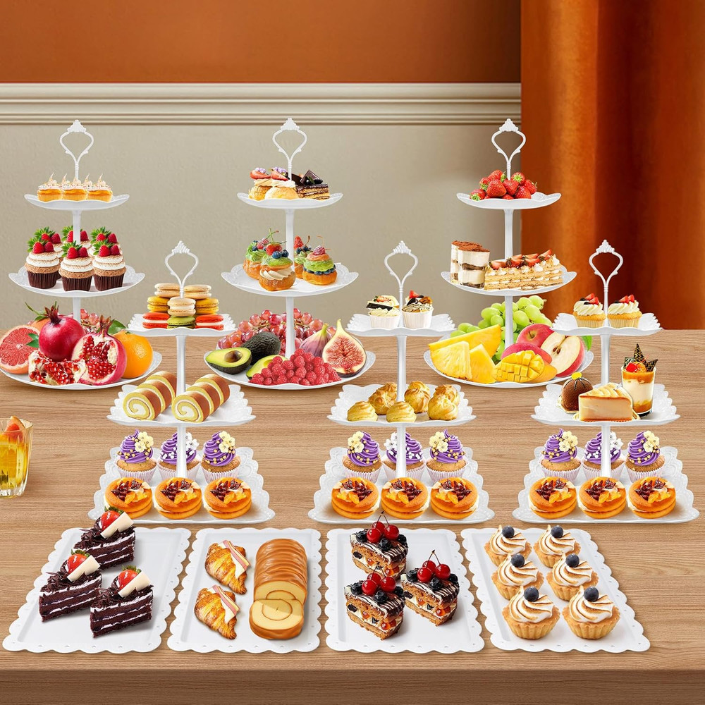10 Pcs Dessert Table Display Set,3Pcs 3 Tier Cupcake Stand,3Pcs Plastic Wedding