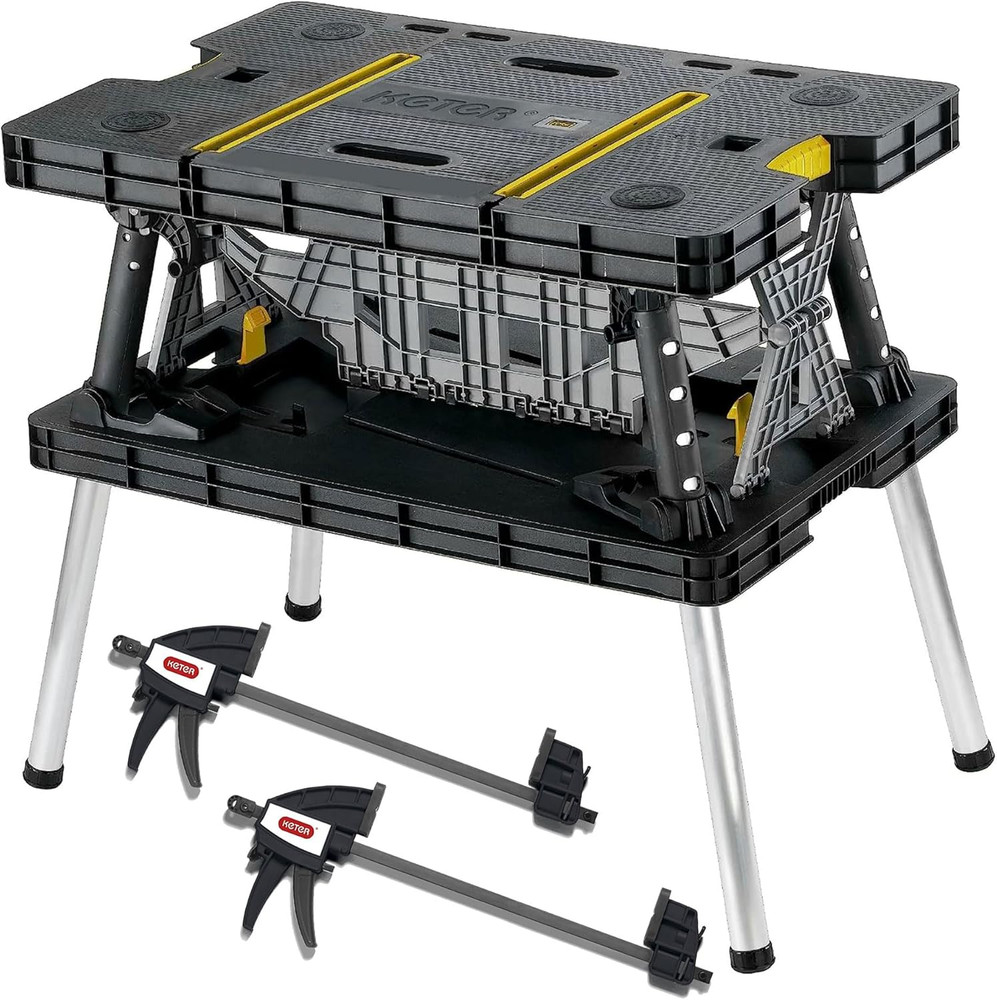 Heavy-Duty Folding Workbench with 1,000 Pound Capacity - Foldable Work Table for