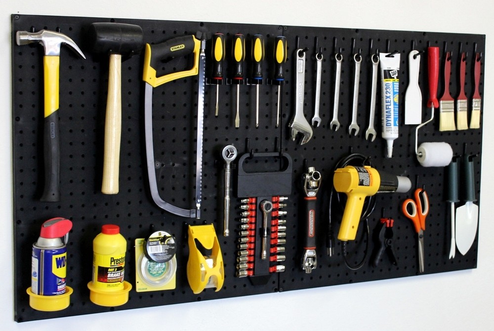 Black Pegboard Kit Wall Storage - Workbench Organizer Peg Board Shop Tools
