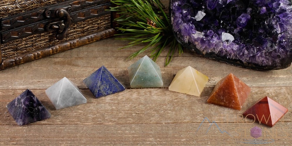 Rainbow CHAKRA Crystal Pyramids, Starter Kit Set, Self Care, Healing Stone E0867