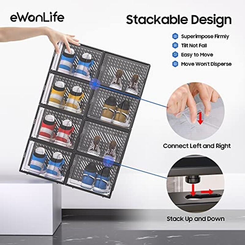 X-Large Stackable Shoe Storage Box W/ Magnetic Door 12 Pack Clear Organizer New