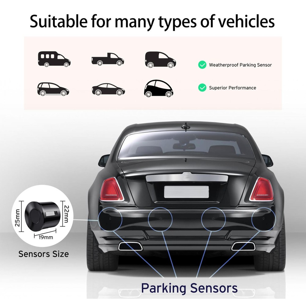 Cordless Parking Sensor, Reverse Sensor System with 4 Car Backup Sensors, LED...