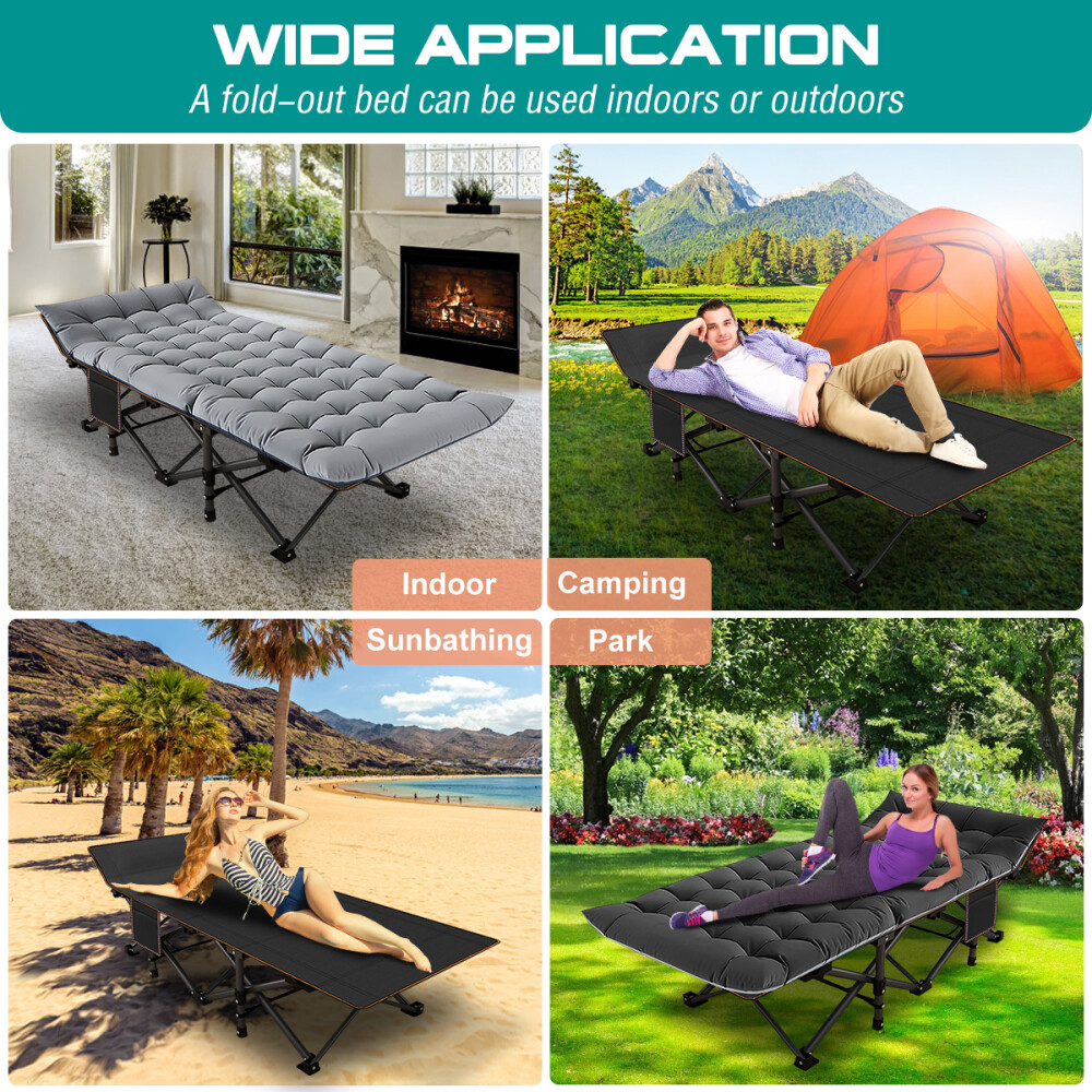 Folding Cot Camping Foldable Bed Sleeping Cot For Office Folding Bed Black Gray