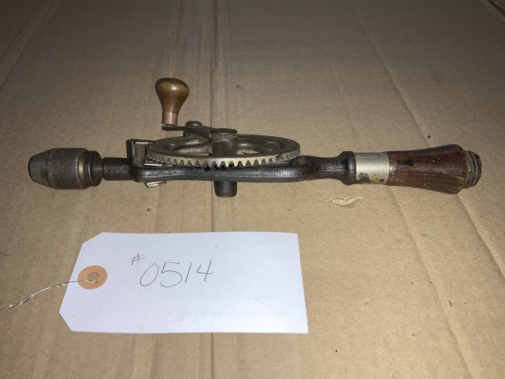 Vintage Manual Hand Drill Wood Handle.