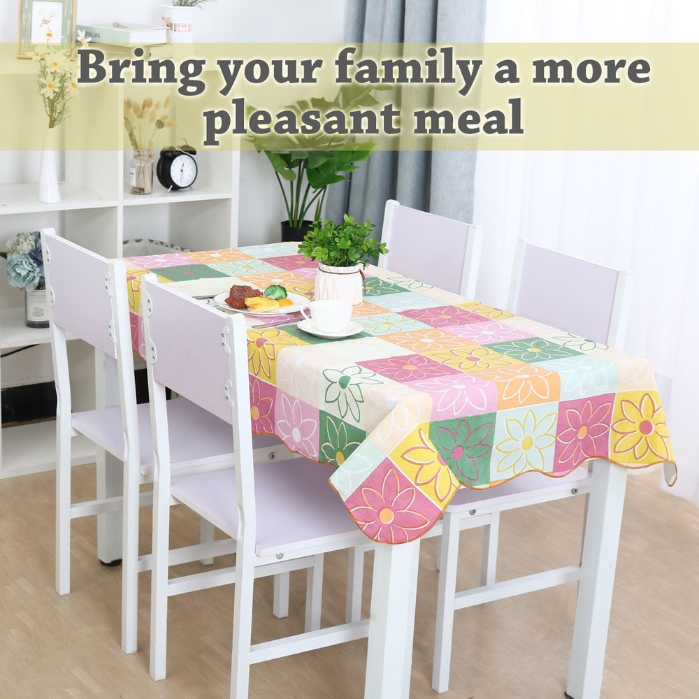 Vinyl Tablecloth Rectangle 54" x 71" Plaid Flower Pattern Water