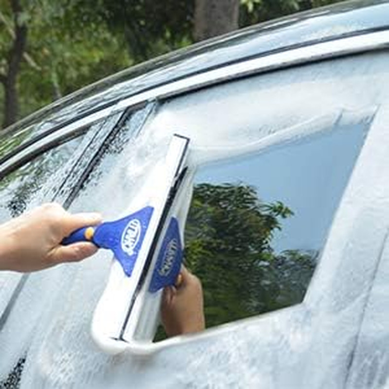 Window Washing Kit with Extension Pole, 10" Squeegee & 11" Microfiber Scrubber C