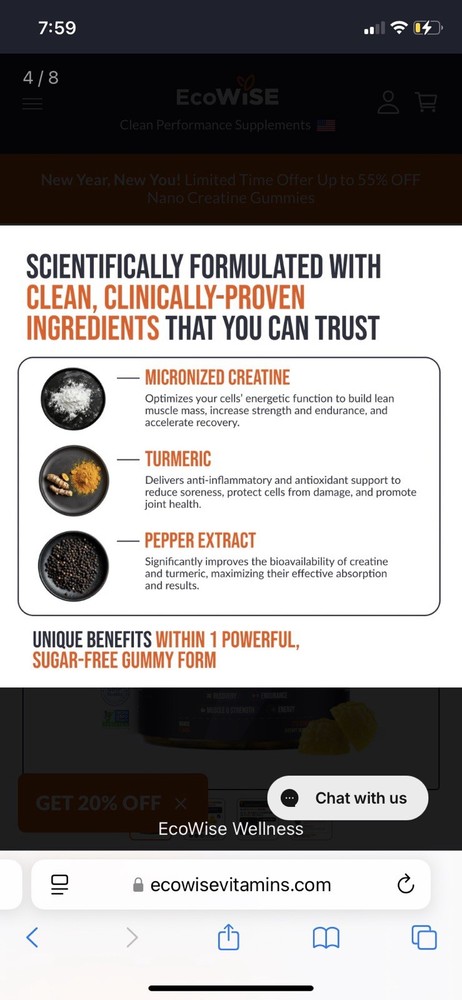 EcoWise Wellness Creatine Monohydrate - Mango - 120 Gummies