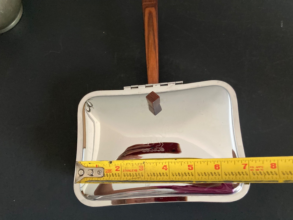 Vintage Ironware Warming Serving Pan Dish with Hinged Lid Wood Handle