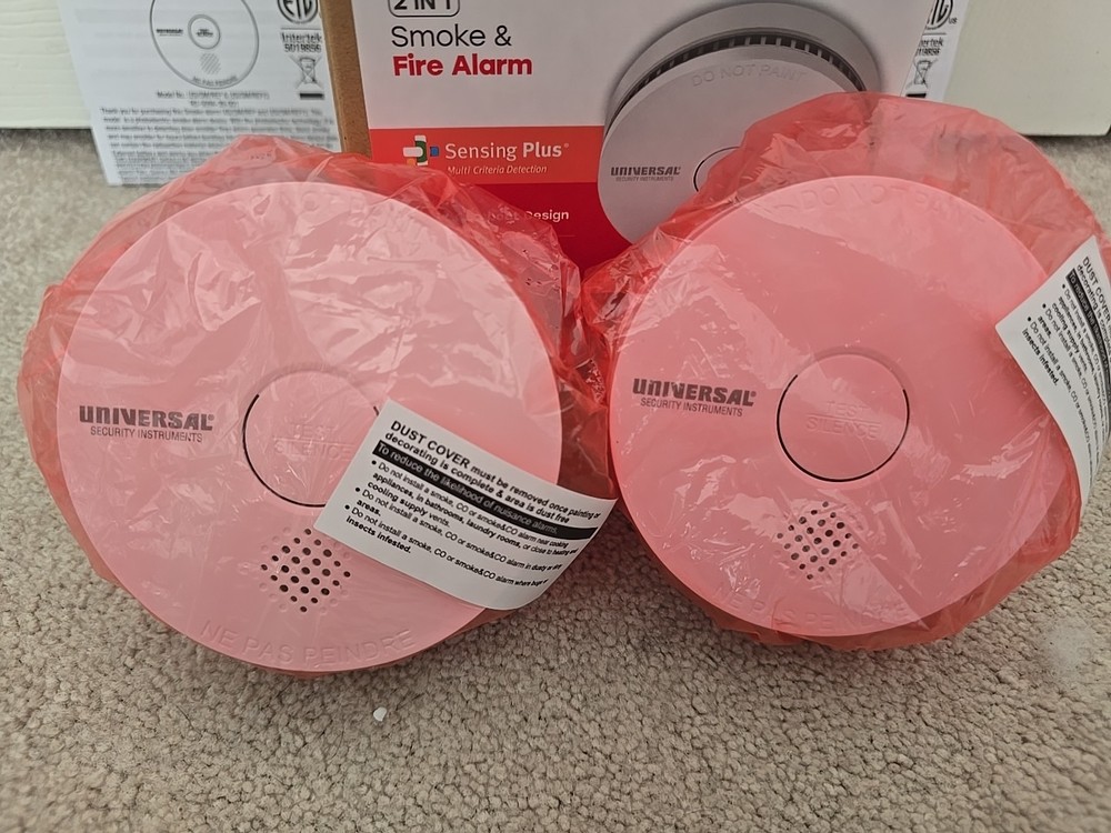 Universal Security Instruments Replaceable 2 In 1 Smoke & Fire Alarm, 2 Pack