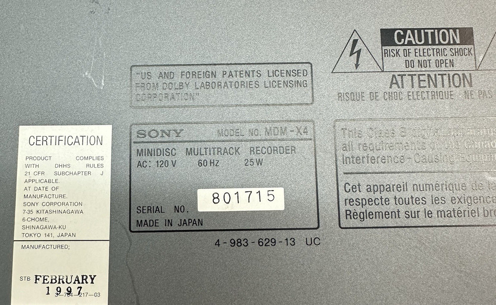 Sony MDM-X4 Minidisc Multitrack Recorder *READ*