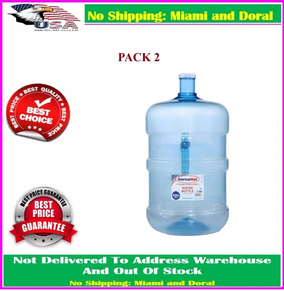 Large Reusable 5 Gallon Water Bottle Jug Container BPA Free Home Office (2 Pack)