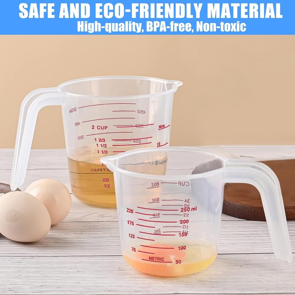 2 Pack Measuring Cup Set Includes 250Ml 1-Cup & 500Ml 2-Cup Plastic Liquid