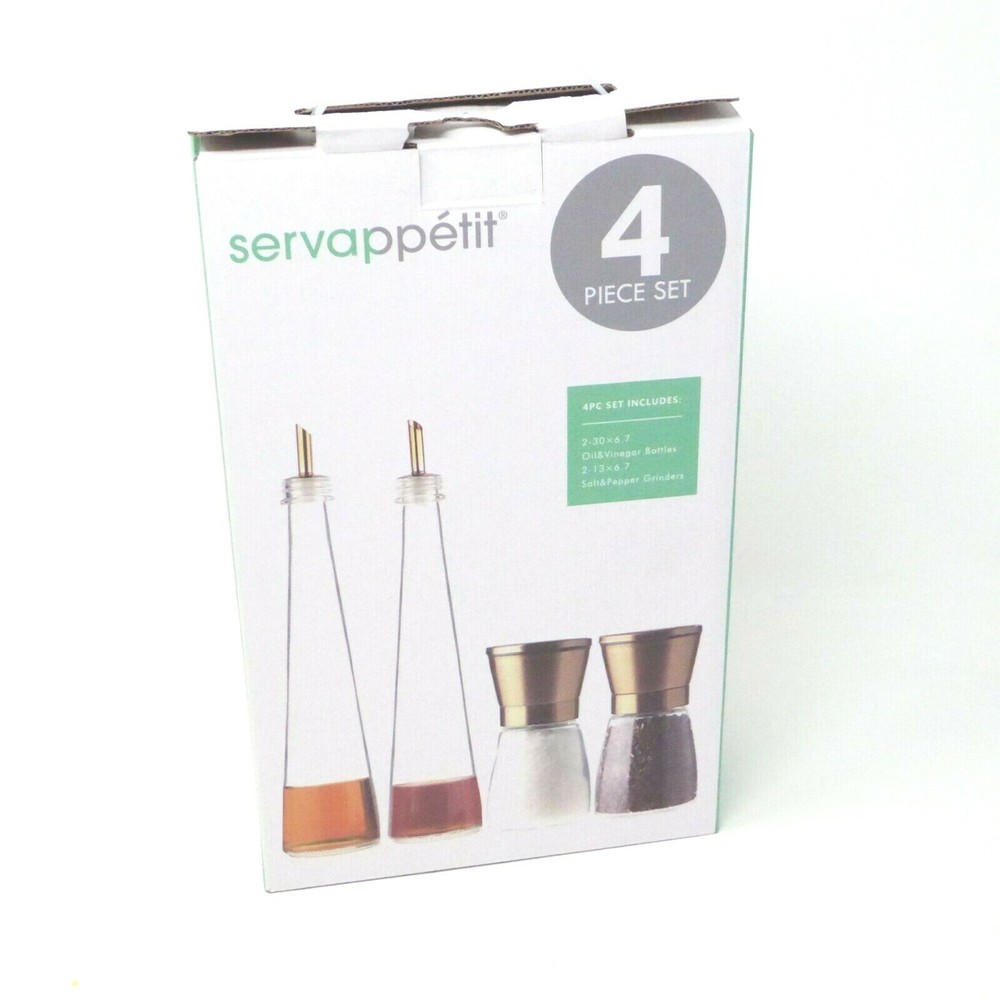 NEW 4 PIECE GLASS OLIVE SALT PEPPER KITCHEN STORAGE CONTAINER SET SERVAPPETIT