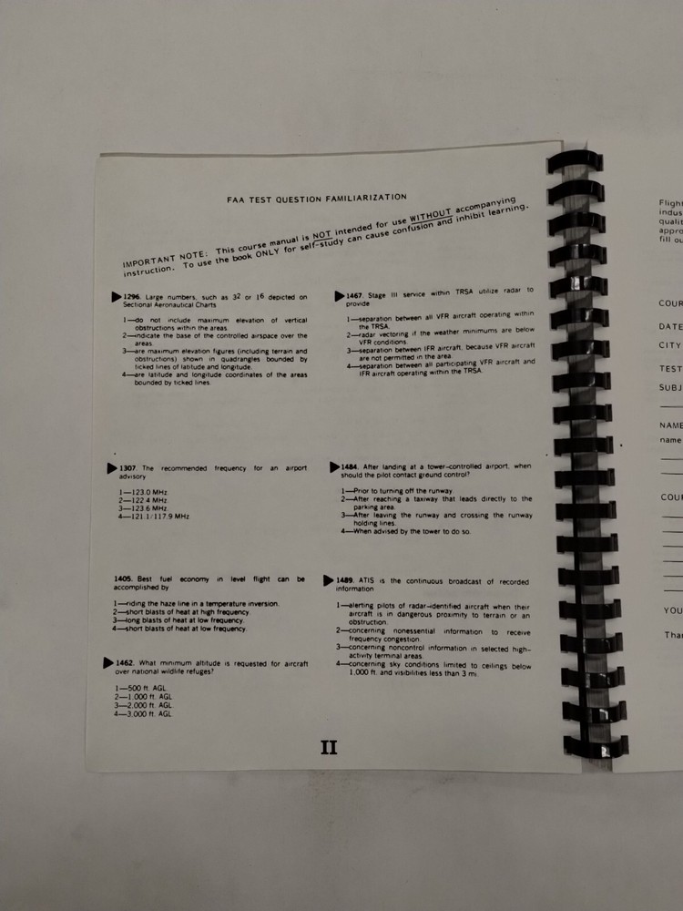 Flight Tech, Inc. Private Pilot Course Manual 1984, -Original